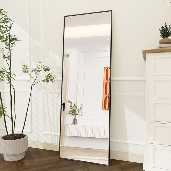 Fortuna Lai Specchio A Figura Intera Con Cornice In Metallo 177X77Cm, Specchio Hd Grande Armadio Specchio Rettangolare Alto Per Soggiorno O Spogliatoio, Nero-image