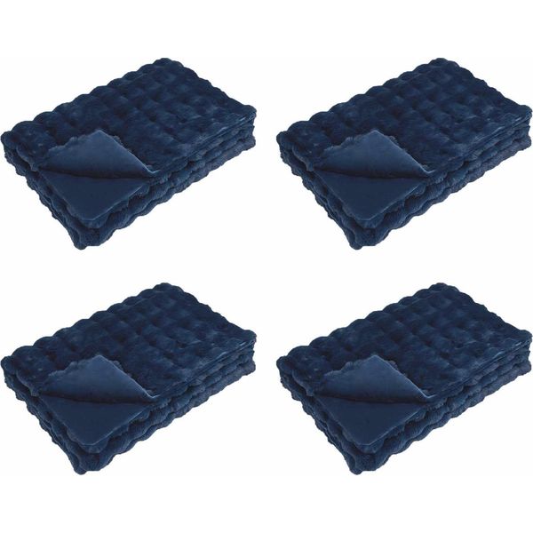 Vidaxl Coperta In Pelliccia Di Coniglio 4 Pezzi Blu Navy 150 X 220 Cm-image