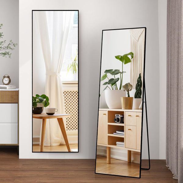 Unboxg Specchio A Stelo Nero 164X54 Cm - Specchio A Figura Intera, Autoportante, Specchio Dal Design Moderno Per Camera Da Letto, Corridoio O Spogliatoio-image