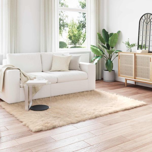 Vidaxl Tappeto In Pelle Di Pecora Artificiale Tafalla Beige 160 X 230 Cm Poliestere-image