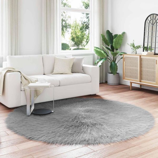 Vidaxl Tappeto In Pelle Di Pecora Artificiale Tafalla Grey Ø 200 Cm Poliestere-image