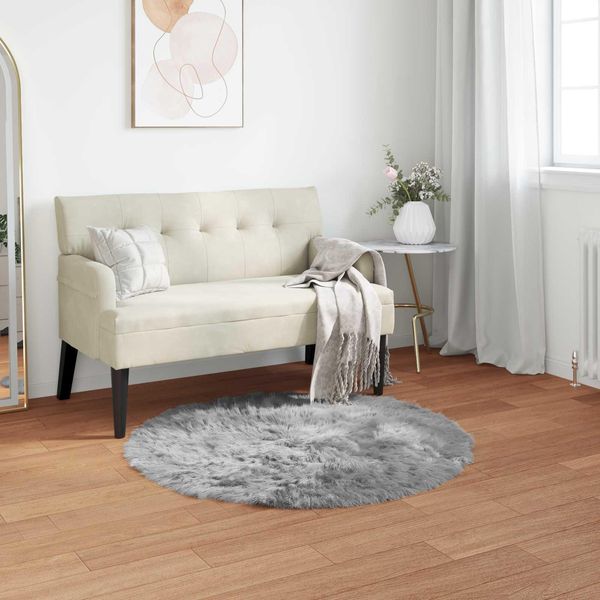 Vidaxl Tappeto In Pelle Di Pecora Artificiale Tafalla Grey Ø 120 Cm Poliestere-image