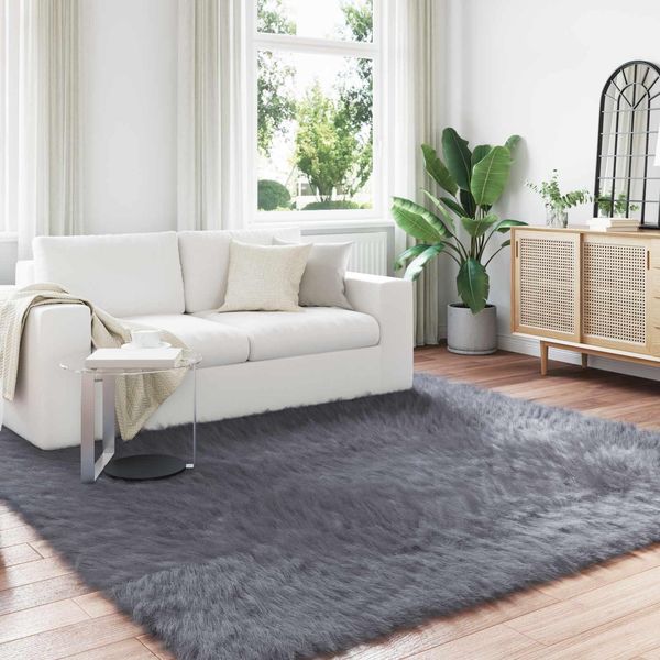 Vidaxl Tappeto In Pelle Di Pecora Artificiale Tafalla Antracite 240 X 240 Cm Poliestere-image