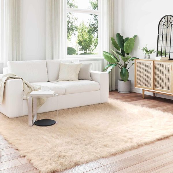 Vidaxl Tappeto In Pelle Di Pecora Artificiale Tafalla Beige 240 X 240 Cm Poliestere-image