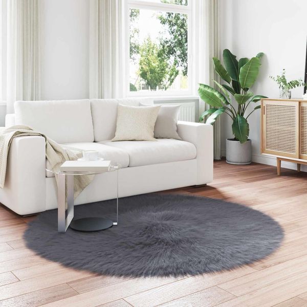 Vidaxl Tappeto In Pelle Di Pecora Artificiale Tafalla Antracite Ø 160 Cm Poliestere-image