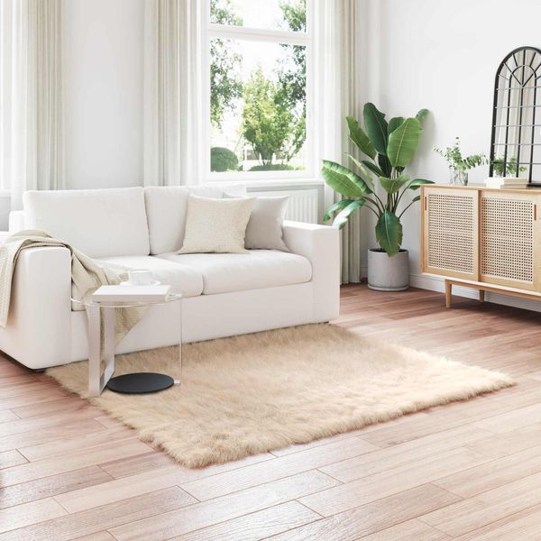 Vidaxl Tappeto In Pelle Di Pecora Artificiale Tafalla Beige 160 X 160 Cm Poliestere-image