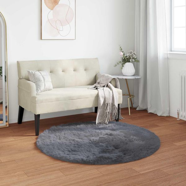 Vidaxl Tappeto In Pelle Di Pecora Artificiale Tafalla Antracite Ø 80 Cm Poliestere-image
