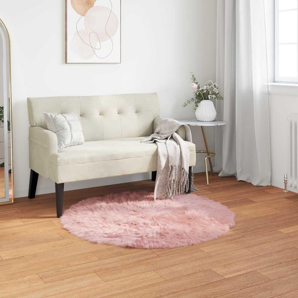 Vidaxl Tappeto In Pelle Di Pecora Artificiale Tafalla Pink Ø 120 Cm Poliestere-image
