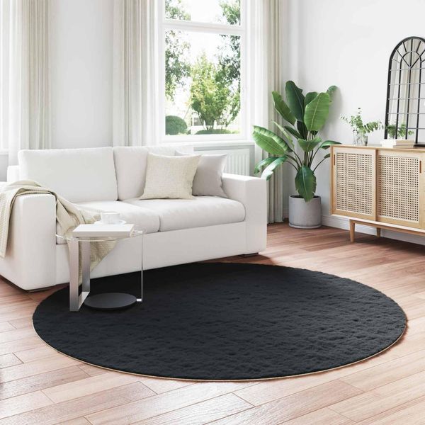 Vidaxl Tappeto Coniglietto In Pelliccia Sintetica Olite Nero Ø 160 Cm Poliestere-image