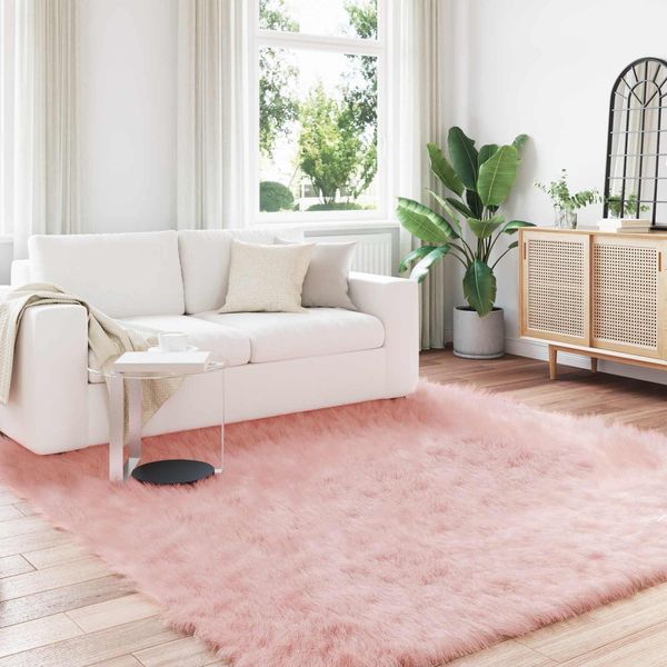 Vidaxl Tappeto In Pelle Di Pecora Artificiale Tafalla Pink 240 X 240 Cm Poliestere-image