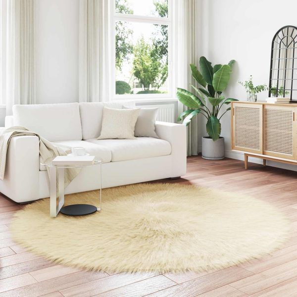Vidaxl Tappeto In Pelle Di Pecora Artificiale Tafalla Cream Ø 200 Cm Poliestere-image