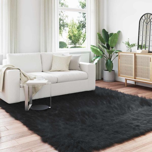 Vidaxl Tappeto In Pelle Di Pecora Artificiale Tafalla Black 240 X 240 Cm Poliestere-image