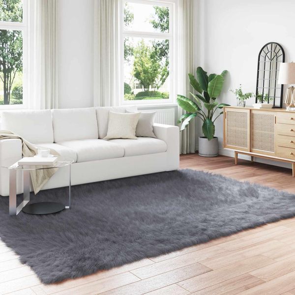 Vidaxl Tappeto In Pelle Di Pecora Artificiale Tafalla Antracite 240 X 340 Cm Poliestere-image
