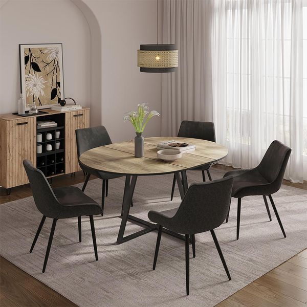 Vicco Tavolo Da Pranzo Allungabile Loyd, 120 X 120 Cm Estensibile, Rovere Rustico/Nero-image
