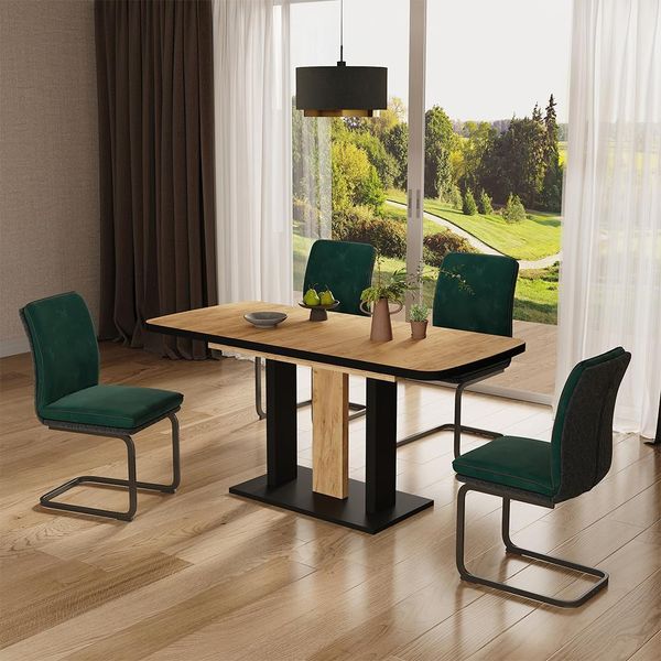 Vicco Tavolo Da Pranzo Estensibile Fenaro, 120/160 X 80 Cm 2 Parti, Rovere Nero/Oro-image