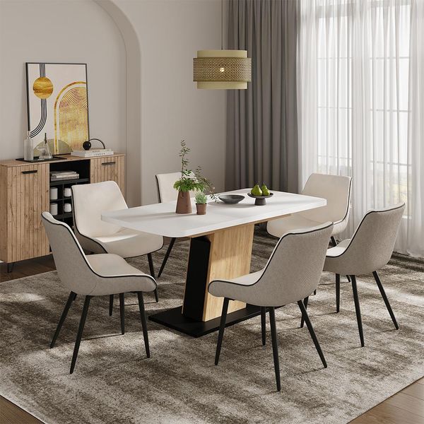Vicco Tavolo Da Pranzo Estensibile Fenaro, 120/160 X 80 Cm Estensibile, Rovere Bianco/Nero/Goldkraft/Nero-image