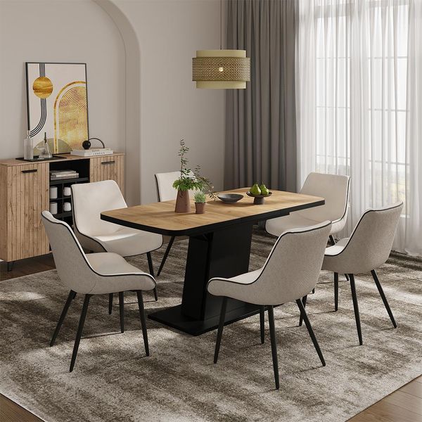 Vicco Tavolo Da Pranzo Estensibile Fenaro, 120/160 X 80 Cm , Rovere Nero/Oro/Nero-image