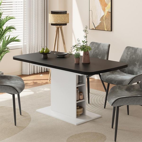Vicco Tavolo Da Pranzo Estensibile Fenaro, 120/160 X 80 Cm Con Scomparti Aperti, Nero/Bianco/Bianco-image