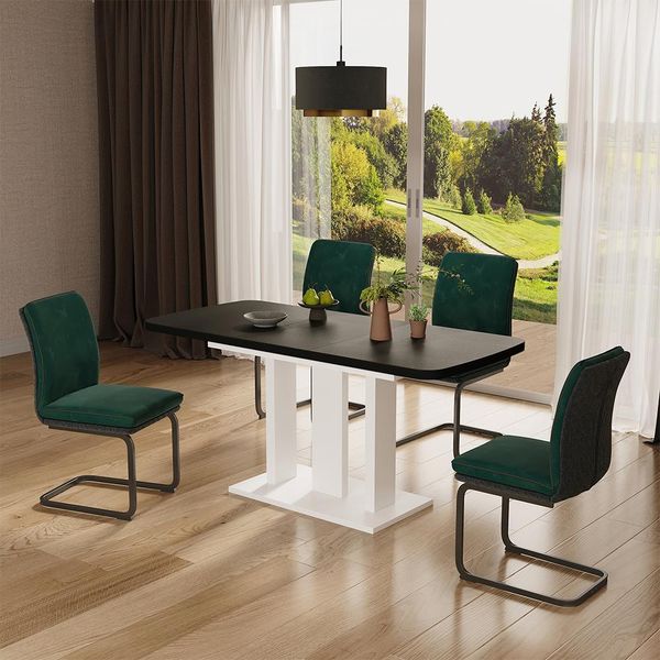 Vicco Tavolo Da Pranzo Estensibile Fenaro, 120/160 X 80 Cm 2 Parti, Nero/Bianco/Bianco-image