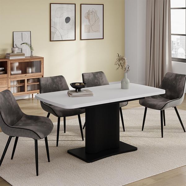 Vicco Tavolo Da Pranzo Allungabile Fenaro, 120 X 80 Cm Estensibile, Bianco/Nero/Nero-image