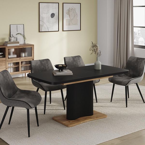 Vicco Tavolo Da Pranzo Allungabile Fenaro, 120 X 80 Cm Estensibile, Nero/Quercia/Nero-image