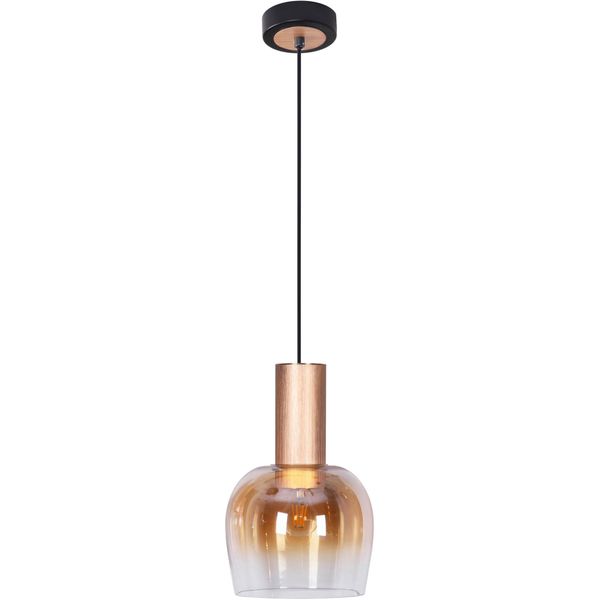 NÄVe Pendelleuchte "Funda", Beige (Natur), 1, Ø 23,5Cm H: 150Cm, 1 Stk., Leuchten, 1Flg., Glas In Amber D: 23,5Cm, Zuleitung 150Cm Schwarz, E27 Exkl. Lm, Pendelleuchte-image