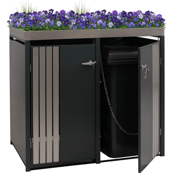 Coperchio Per Cestino A 2 Scomparti HWC-O67, Cestino Con Fioriera, Metallo 125X132X84Cm 55Kg ~ Acciaio Inox Antracite-image