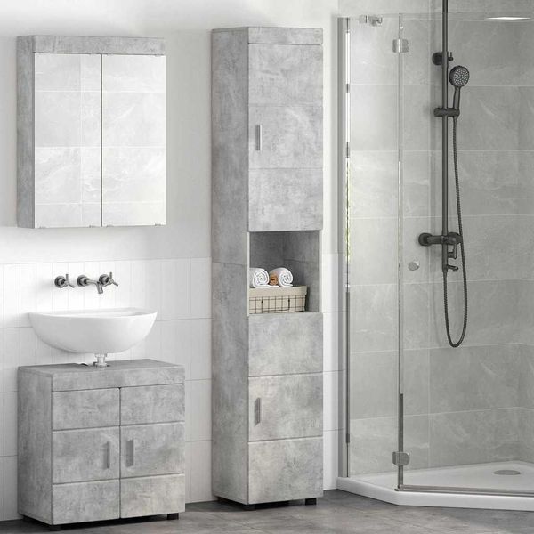 Syfax™ Set Di Armadi Da Bagno Tulum Grigio Cemento 37 X 31,5 X 203 Cm-image