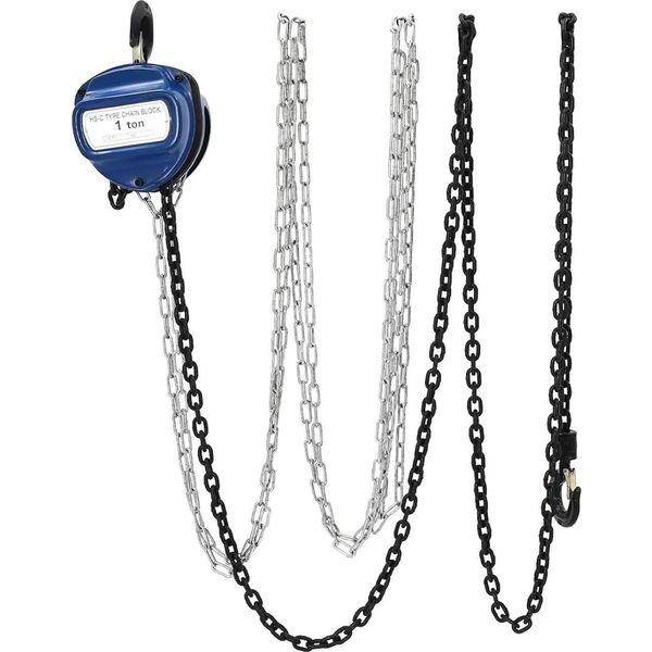 Paranco A Catena Con Leva - Capacità Di Carico 1000 Kg - Catena 3,7 M - G80 Acciaio Al Manganese - Ø 6 Mm - Blu-image
