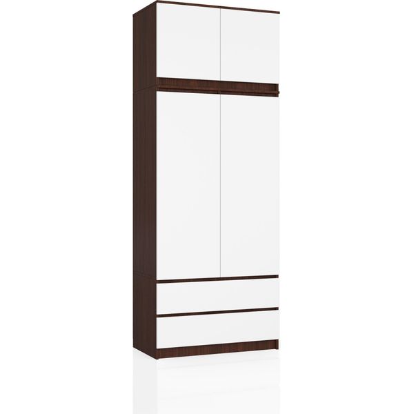 Akord Armadio Alto 2 Ante 2 Cassetti Wengé E Bianco 90X51X234 Cm-image