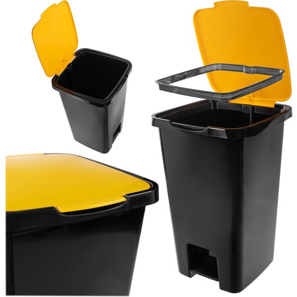 Kadax Cestino A Pedale Da 45 Litri, Cestino Con Pedale E Coperchio, Cestino Grande Per La Raccolta Differenziata, Cestino A Pedale In Plastica, Cestino A Pedale (Giallo)-image