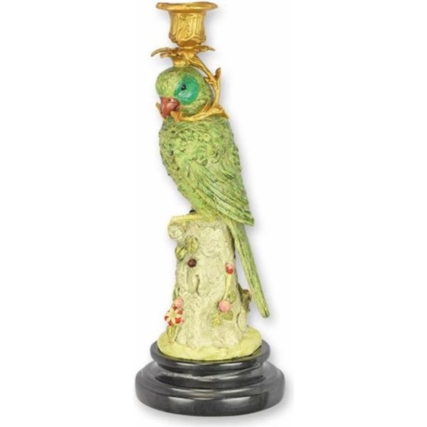 Casa Padrino Candeliere Liberty Pappagallo Che Guarda A Sinistra Verde / Oro / Nero H. 31 Cm-image