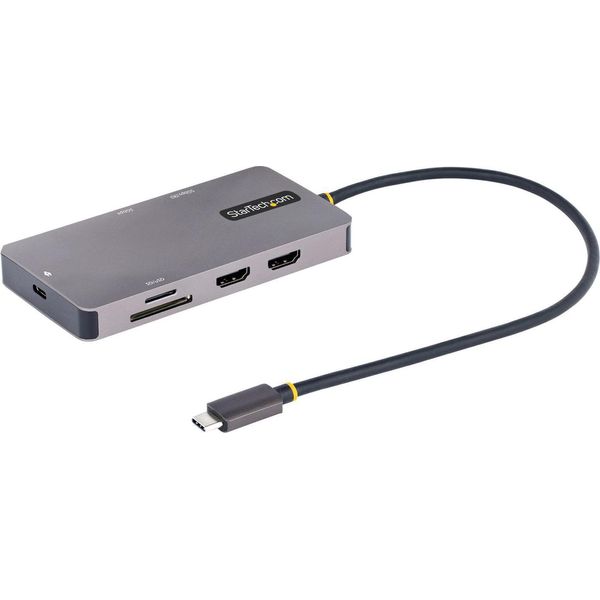 Startech.Com Adattatore Usb C Multiporta, Doppio Hdmi 4K 60Hz, Hub Usb A 5Gbps A 2 Porte, 100W Power Delivery Pass-Through, Gbe, Sd/Microsd, Cavo Da 30Cm, Dock Da Viaggio, Docking Station USB-C Per Laptop-image