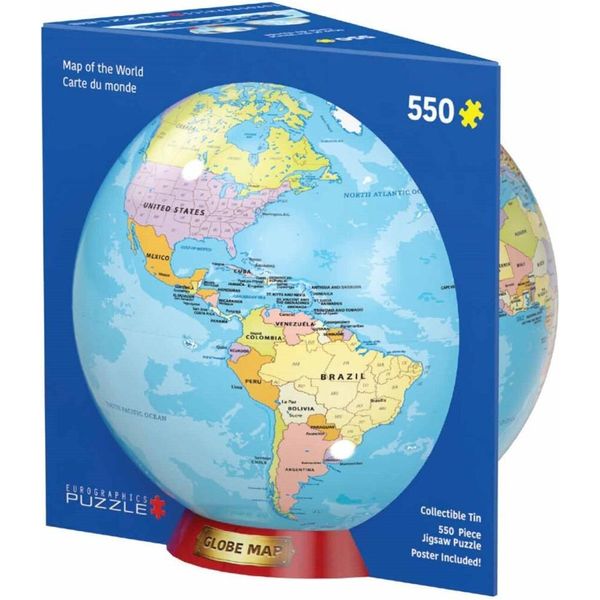 Puzzle Eurographics In Scatola Di Latta Mappa Del Mondo, Smart Cut, 550 Pezzi, 33 X 48 Cm, 8551-5863-image