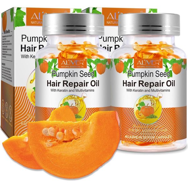 Olio Per Capelli Olio Di Semi Di Zucca Crescita Dei Capelli Cura Dei Capelli Ispessimento In Capsule Biologico Vegano, 2X 40 Capsule-image
