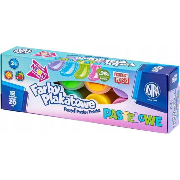 Colori Pastello Astra Per Poster In Un Set Di 12 Colori (Di Cui 2 Neon) - Perfetti Per Creare Opere D'arte Indimenticabili! Capacità 20Ml Ciascuno - Perfetti Per Gli Artisti!-image