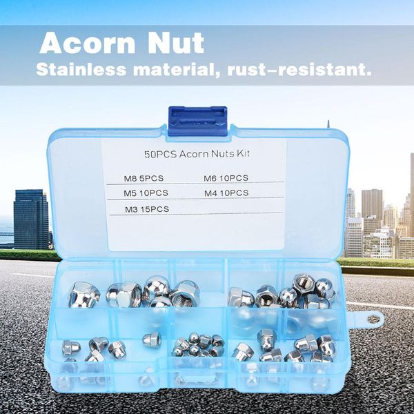 50Pcs M3/M4/M5/M6/M8 Kit Di Dadi A Ghianda In Acciaio Inox Con Testa A Cupola Dadi Esagonali-image