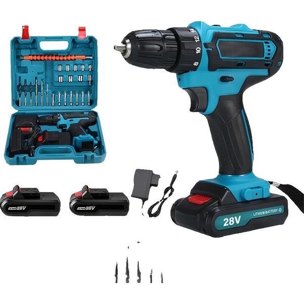 Trapano A Batteria, 28V Ricaricabile, Velocità 1350 Giri/Min, Sistema A Doppia Batteria, 2 Batterie 1 Carica-image