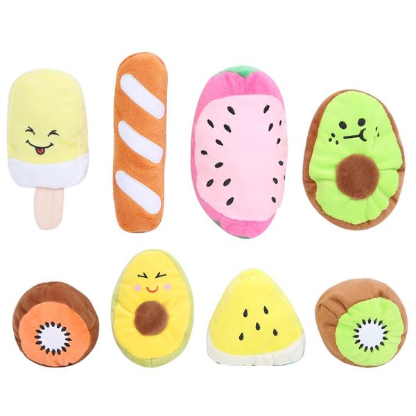8 Pc Pet Dog Puppy Chew Plush Sound Fruit Series Giocattolo Interattivo Di Formazione-image