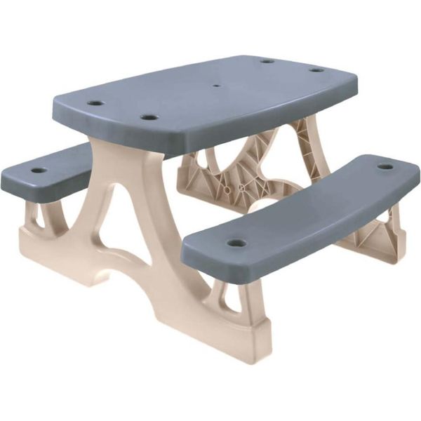 Tavolo Per Bambini Mochtoys | - Tavolo Da Giardino Grigio - Con Panche Integrate - Robusto E Resistente Alle Intemperie-image