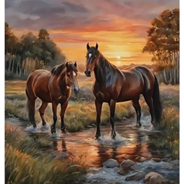 Norimpex Quadro Diamante Cavalli Nel Fiume 30X40Cm-image
