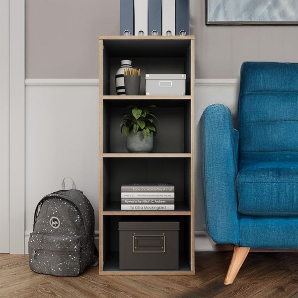 Vicco Libreria Tetrix, 40 X 100 Cm Con 4 Scomparti, Antracite/Nordico-image