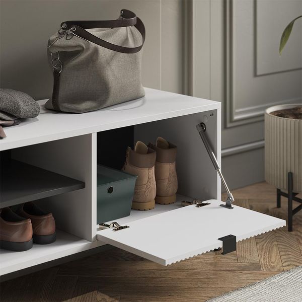 Vicco Panca Scarpiera Da Ingresso Eliza, 100 X 45 Cm Con Porta A Soffietto, Bianco-image