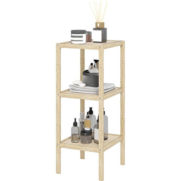 Scaffale Da Bagno, Scaffale Da Bagno A 3 Livelli, Scaffale In Piedi In Bambù, Con Cuscinetto Per I Piedi, Per Bagno, Soggiorno, Cucina, 33 X 31 X 78 Cm, Legno Naturale-image