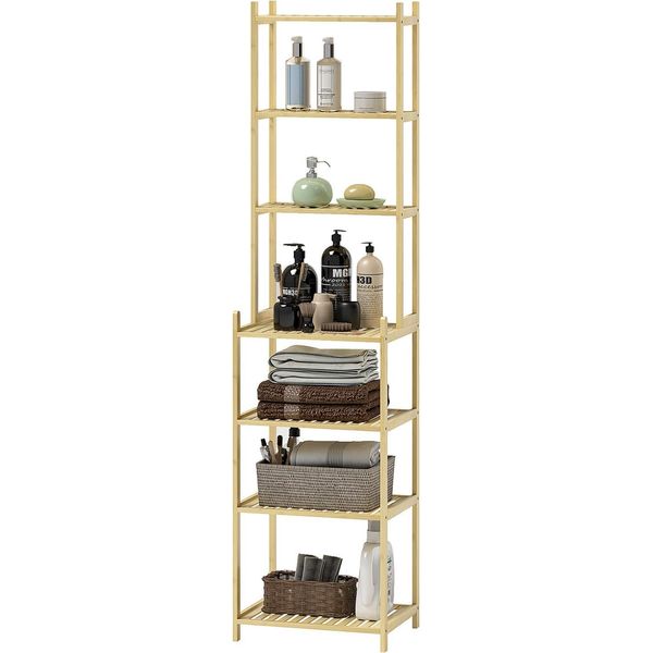 Scaffale Da Bagno, Scaffale Da Bagno Con 7 Livelli, Scaffale Da Appoggio In Bambù Per Soggiorno, Bagno, Naturale, 44 X 33 X 180 Cm Aosom-image