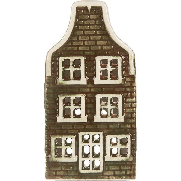 Clayre & Eef Portacandele House 7X7X14 Cm In Vetroceramica Verde-image