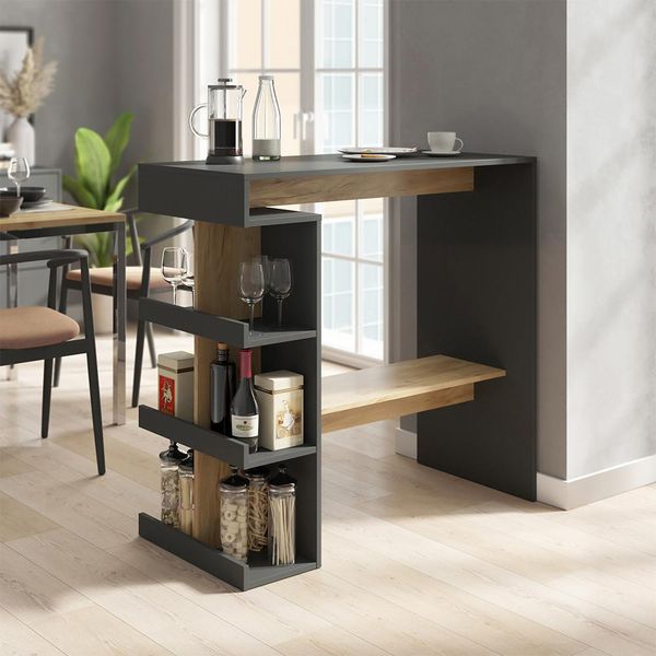Vicco Tavolo Bar Alto Dana, 108 X 50 Cm, Antracite/Quercia Dorata/Quercia Dorata-image