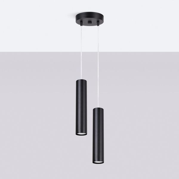 Lampada A Sospensione Lagos 2P Nero 2Xgu10 10W Acciaio 118X15X15Cm Sollux Lighting-image