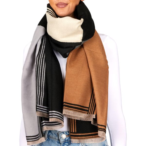 Brubaker Cashmirillo Sciarpa Da Donna Con Motivo A Quadri - 70 X 200 Cm - Calda E Accogliente - Sciarpa Da Donna, Marrone, Nera E Grigia-image