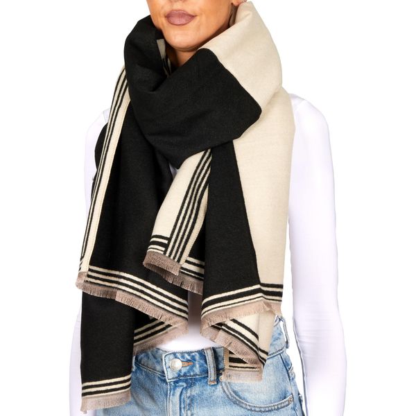 Sciarpa Da Donna Brubaker Cashmirillo Con Motivo A Quadri - 70 X 200 Cm - Calda E Accogliente - Sciarpa Da Donna, Bianco E Nero-image